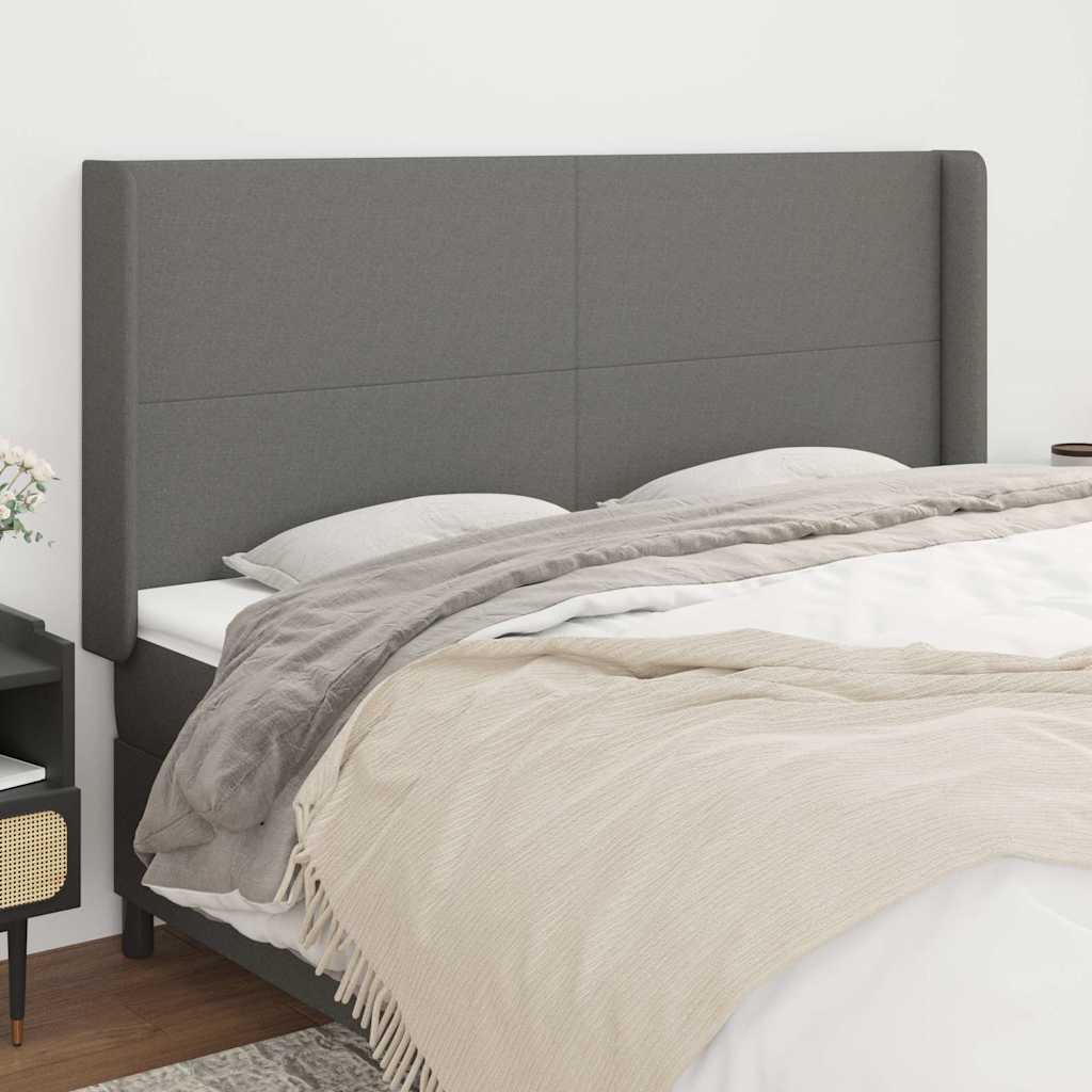 sengegavl med kanter 203x16x118/128 cm stof mørkegrå
