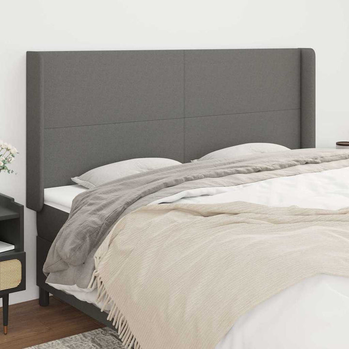 sengegavl med kanter 203x16x118/128 cm stof mørkegrå