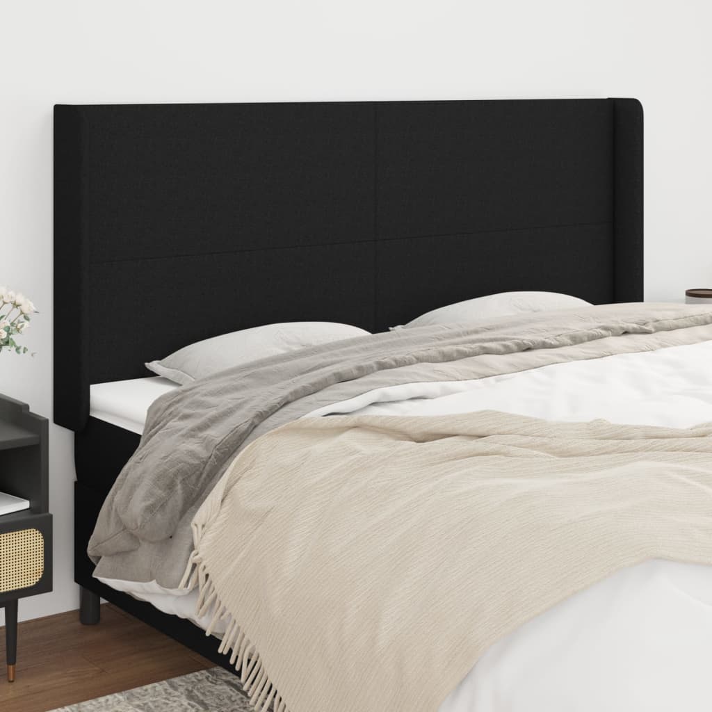 sengegavl med kanter 203x16x118/128 cm stof sort