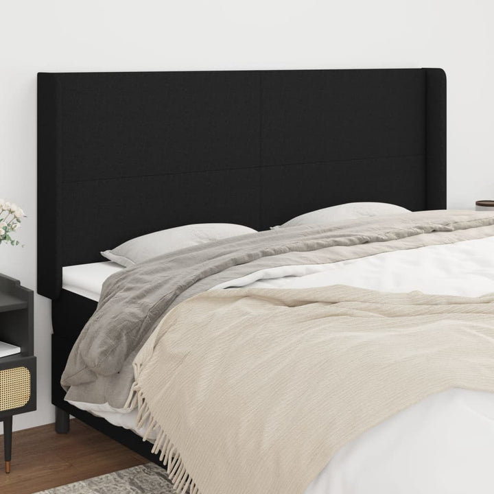 sengegavl med kanter 203x16x118/128 cm stof sort