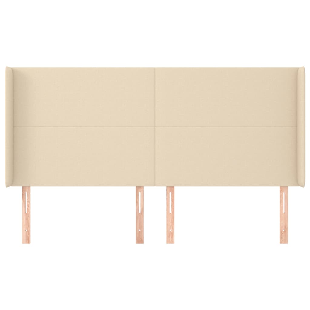 sengegavl med kanter 203x16x118/128 cm stof cremefarvet