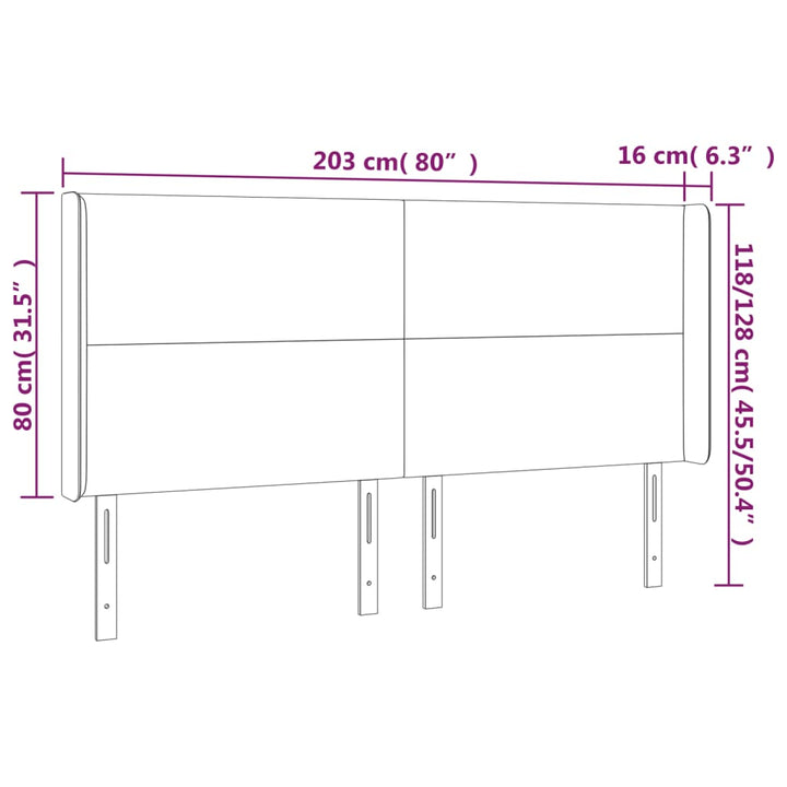 sengegavl med kanter 203x16x118/128 cm stof cremefarvet