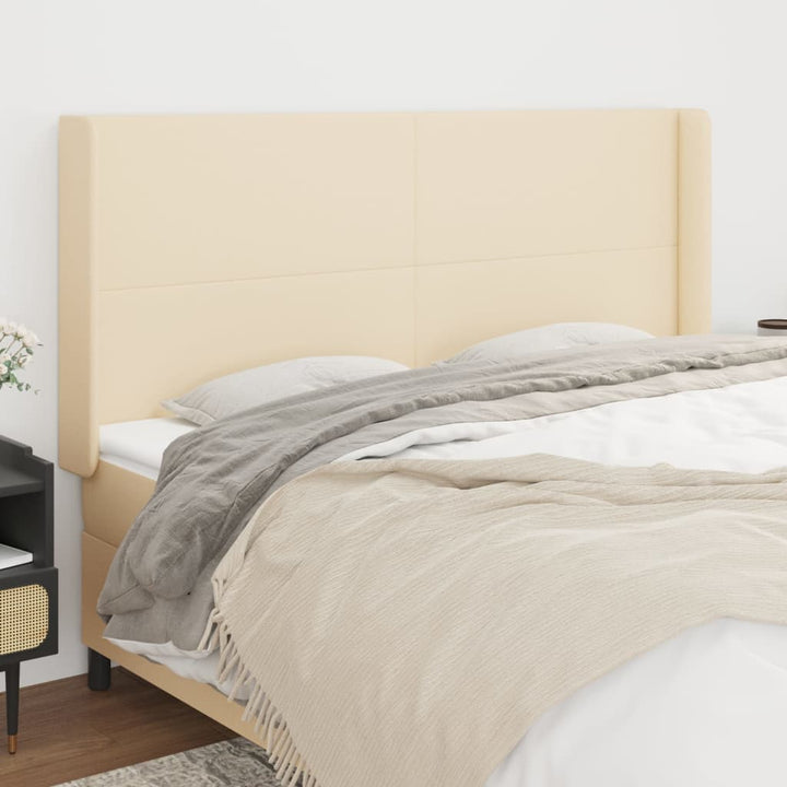 sengegavl med kanter 203x16x118/128 cm stof cremefarvet