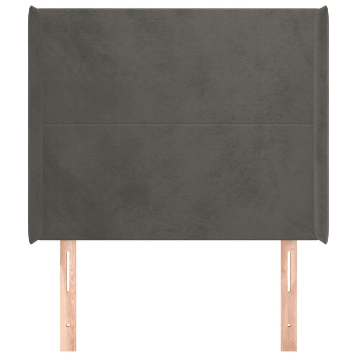 sengegavl med kanter 83x16x118/128 cm fløjl mørkegrå