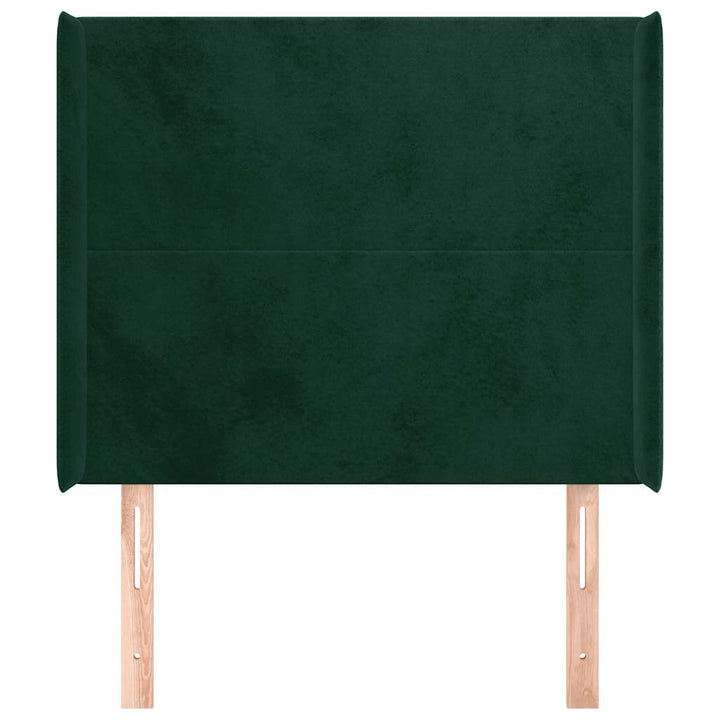 sengegavl med kanter 83x16x118/128 cm fløjl mørkegrøn