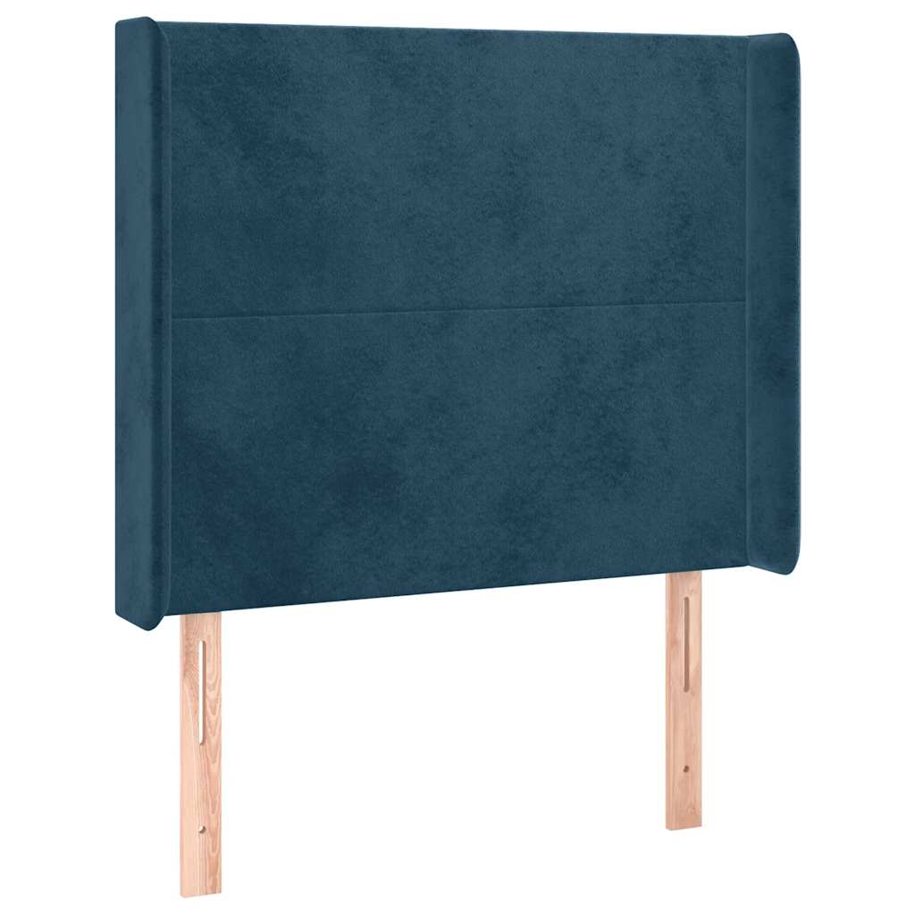 sengegavl med kanter 83x16x118/128 cm fløjl mørkeblå