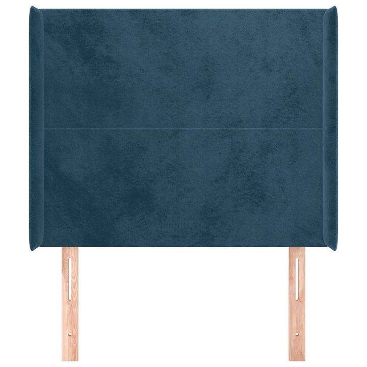 sengegavl med kanter 83x16x118/128 cm fløjl mørkeblå