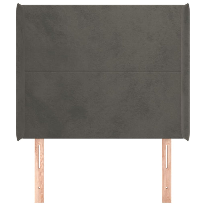 sengegavl med kanter 93x16x118/128 cm fløjl mørkegrå