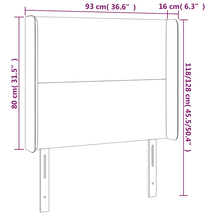 sengegavl med kanter 93x16x118/128 cm fløjl mørkeblå