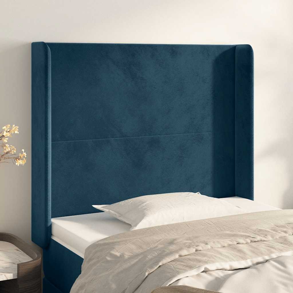 sengegavl med kanter 93x16x118/128 cm fløjl mørkeblå