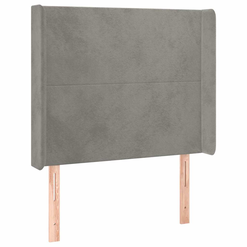 sengegavl med kanter 103x16x118/128 cm fløjl lysegrå