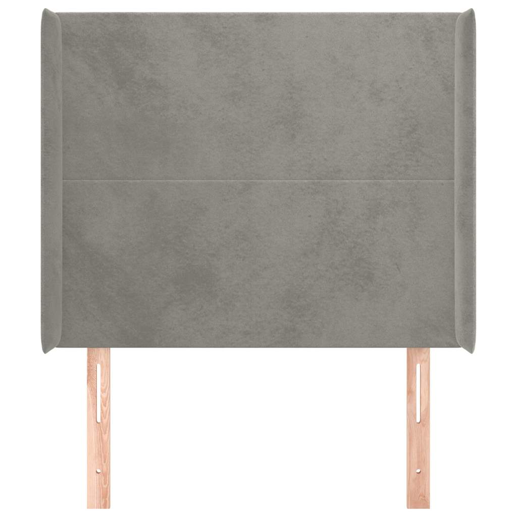 sengegavl med kanter 103x16x118/128 cm fløjl lysegrå