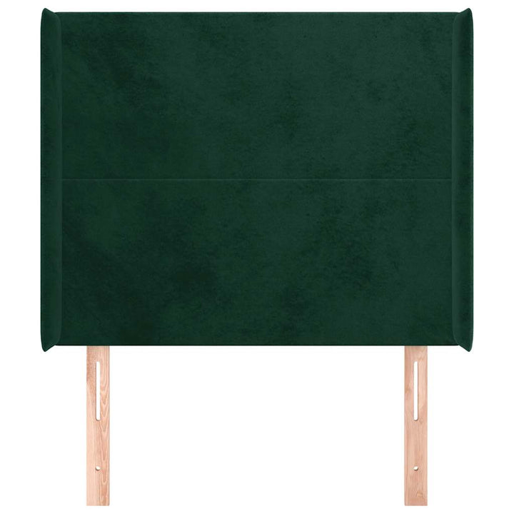 sengegavl med kanter 103x16x118/128 cm fløjl mørkegrøn