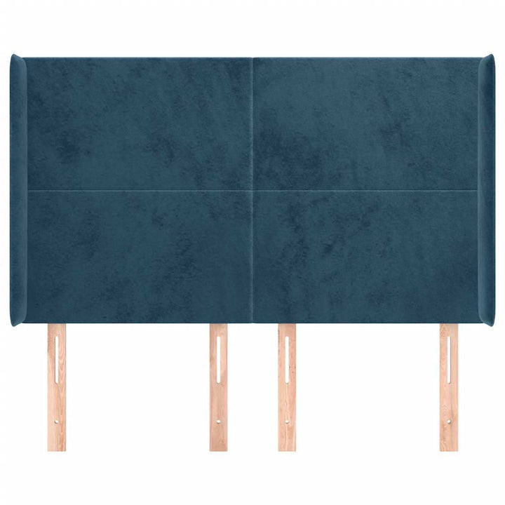sengegavl med kanter 147x16x118/128 cm fløjl mørkeblå