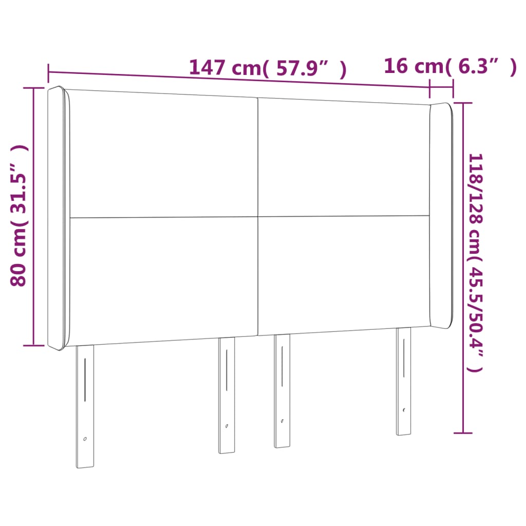 sengegavl med kanter 147x16x118/128 cm fløjl lyserød