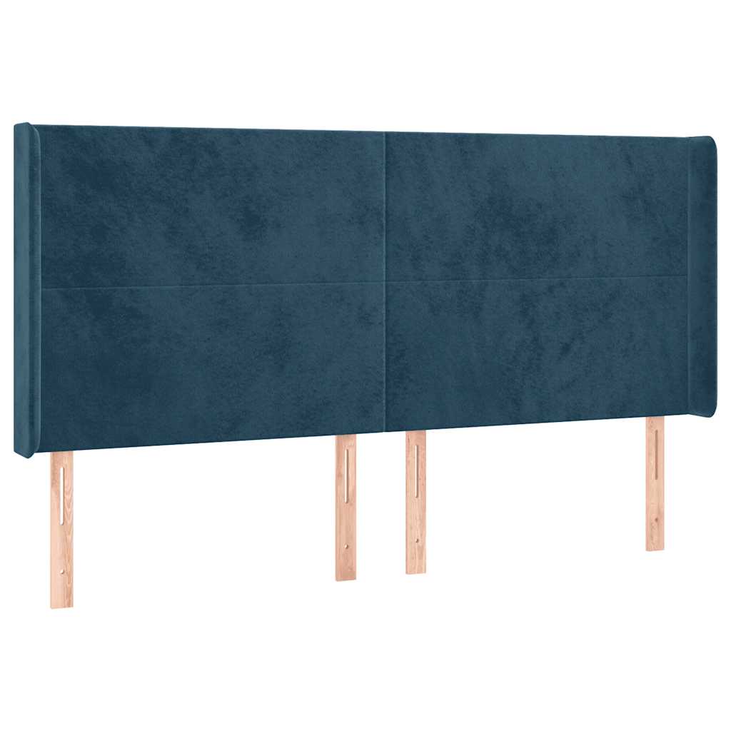 sengegavl med kanter 163x16x118/128 cm fløjl mørkeblå