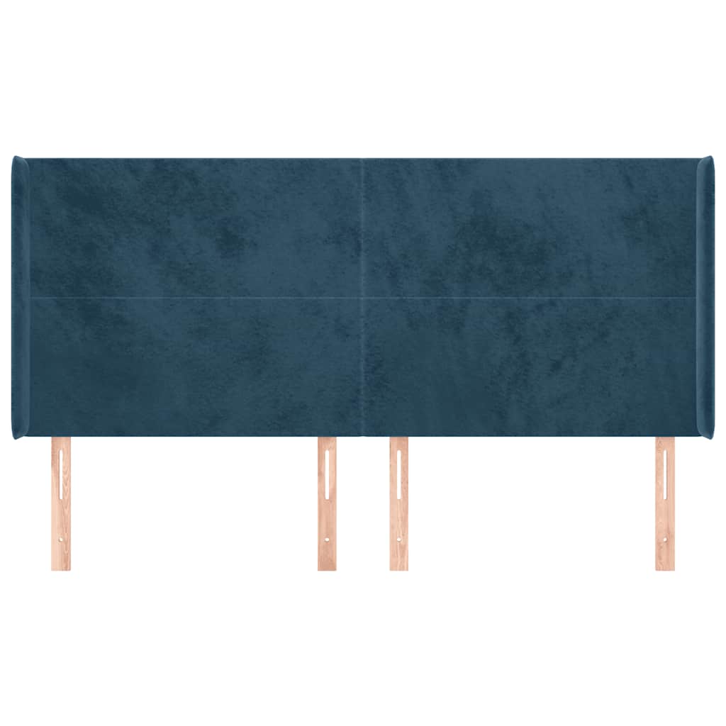 sengegavl med kanter 163x16x118/128 cm fløjl mørkeblå