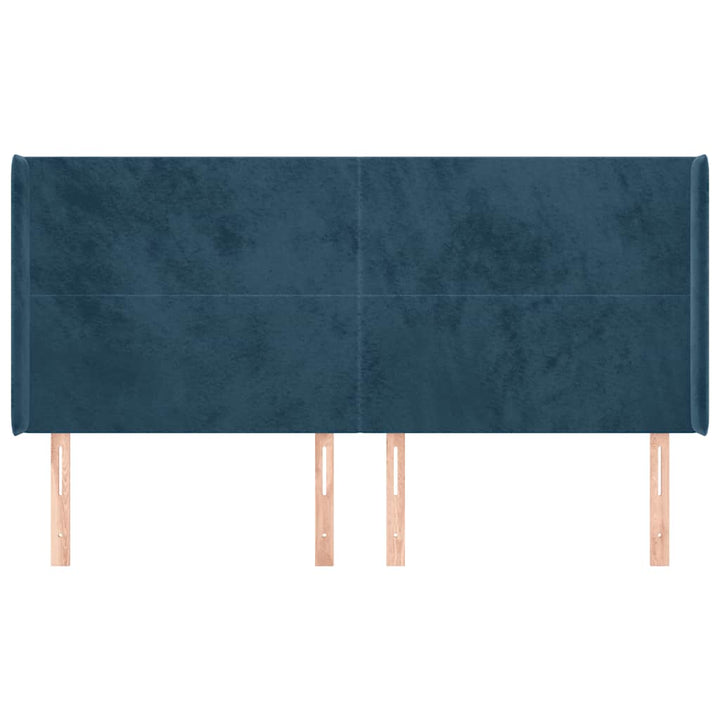 sengegavl med kanter 163x16x118/128 cm fløjl mørkeblå