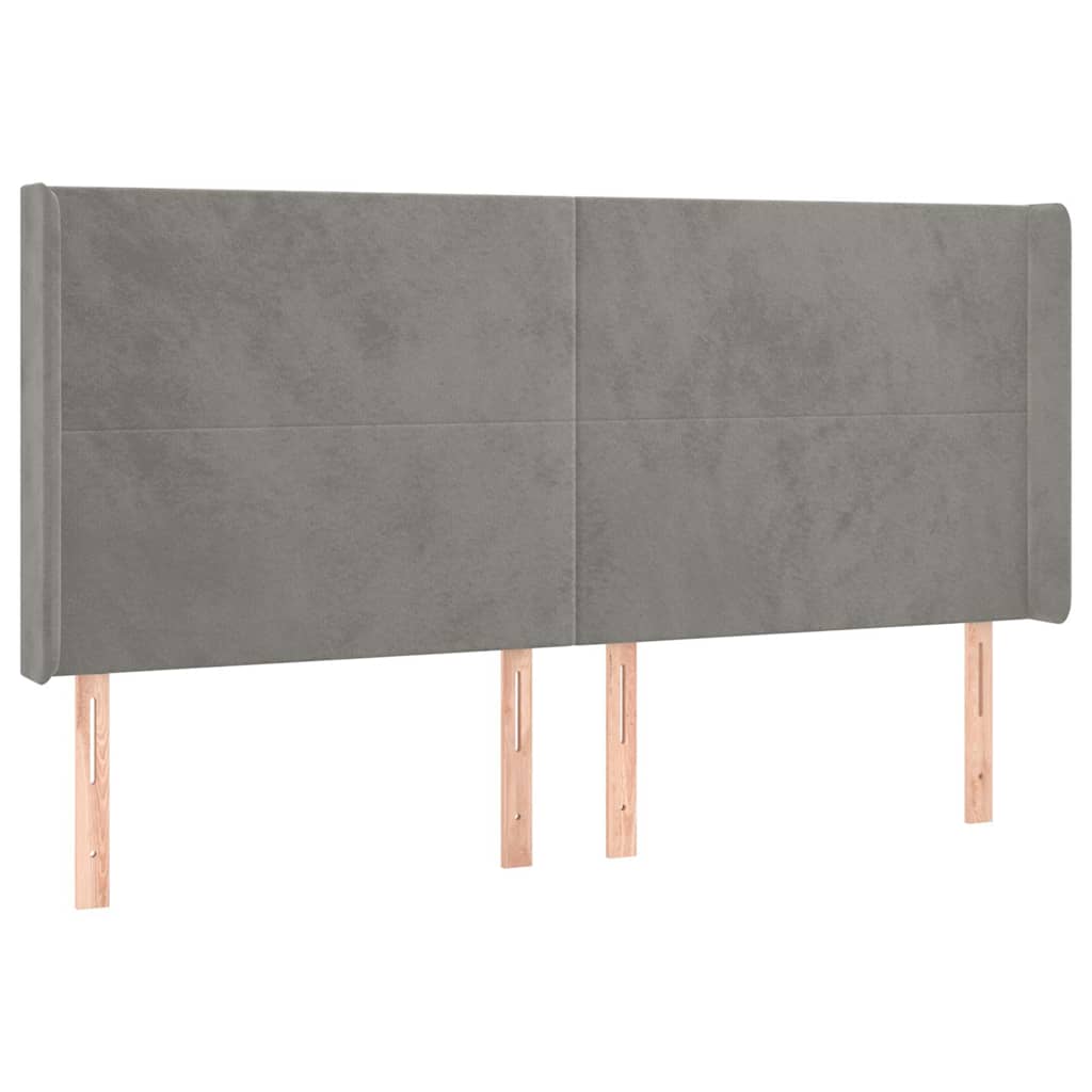 sengegavl med kanter 203x16x118/128 cm fløjl lysegrå