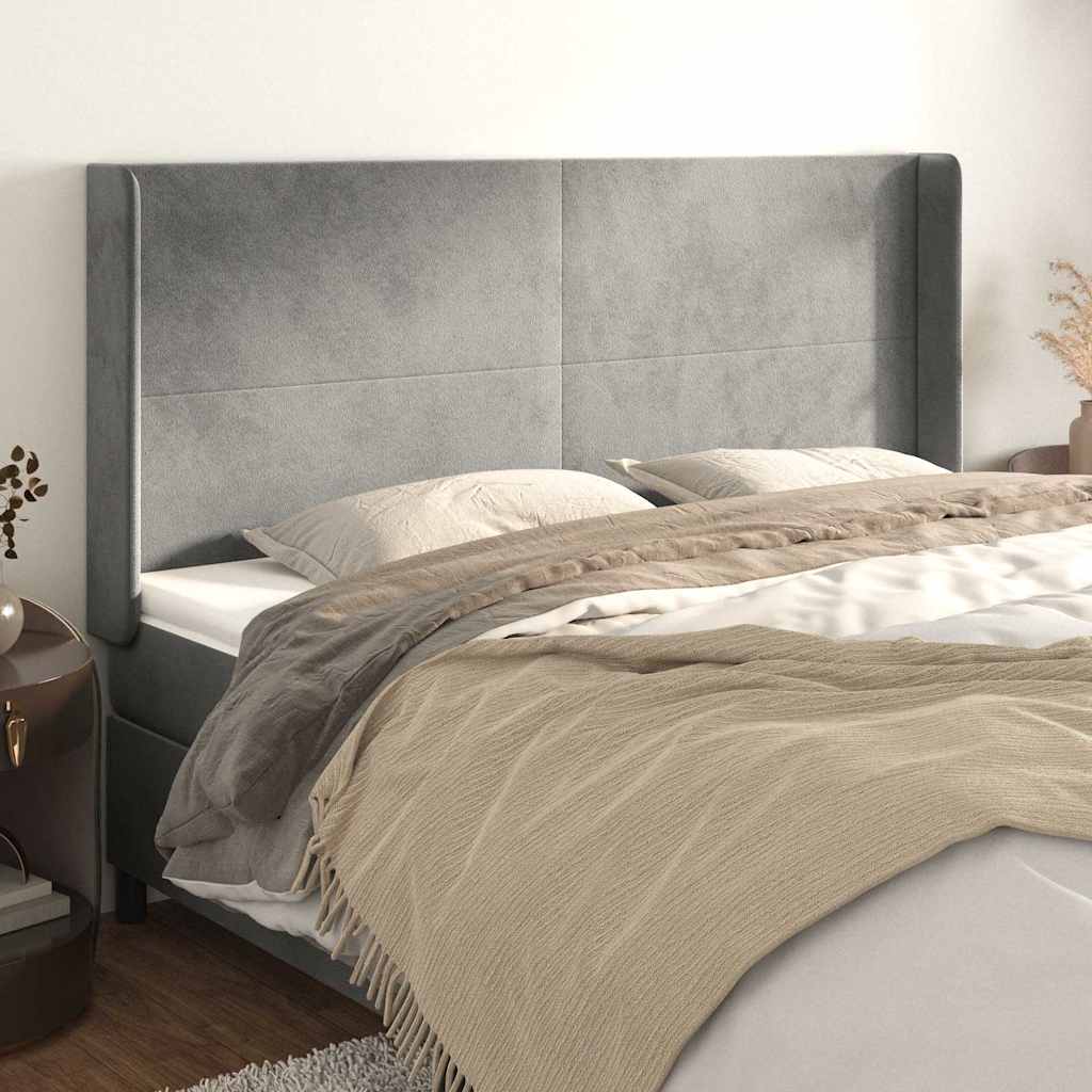 sengegavl med kanter 203x16x118/128 cm fløjl lysegrå