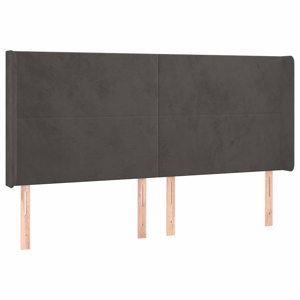 sengegavl med kanter 203x16x118/128 cm fløjl mørkegrå