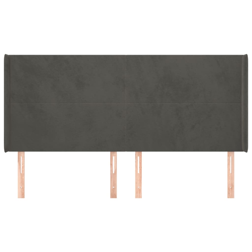 sengegavl med kanter 203x16x118/128 cm fløjl mørkegrå