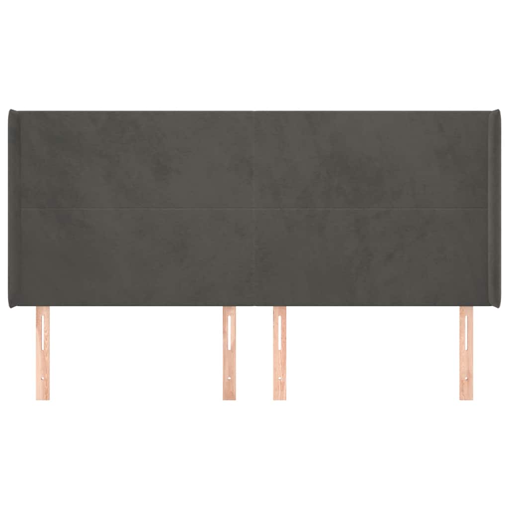 sengegavl med kanter 203x16x118/128 cm fløjl mørkegrå