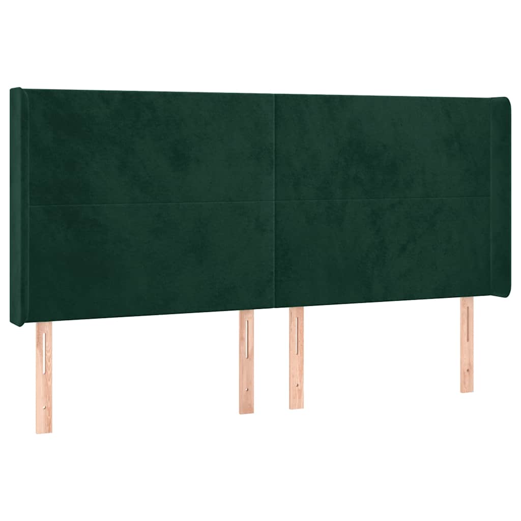 sengegavl med kanter 203x16x118/128 cm fløjl mørkegrøn
