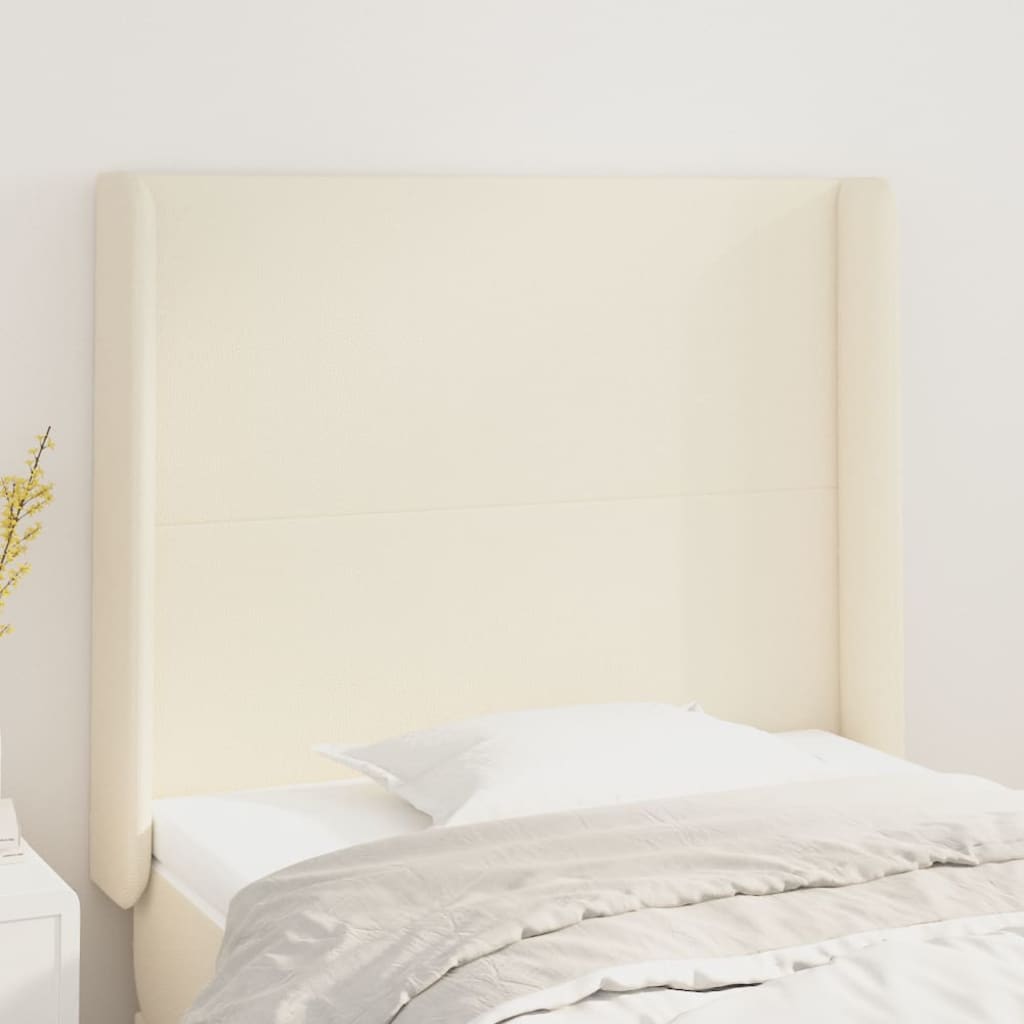 sengegavl med kanter 83x16x118/128 cm kunstlæder cremefarvet