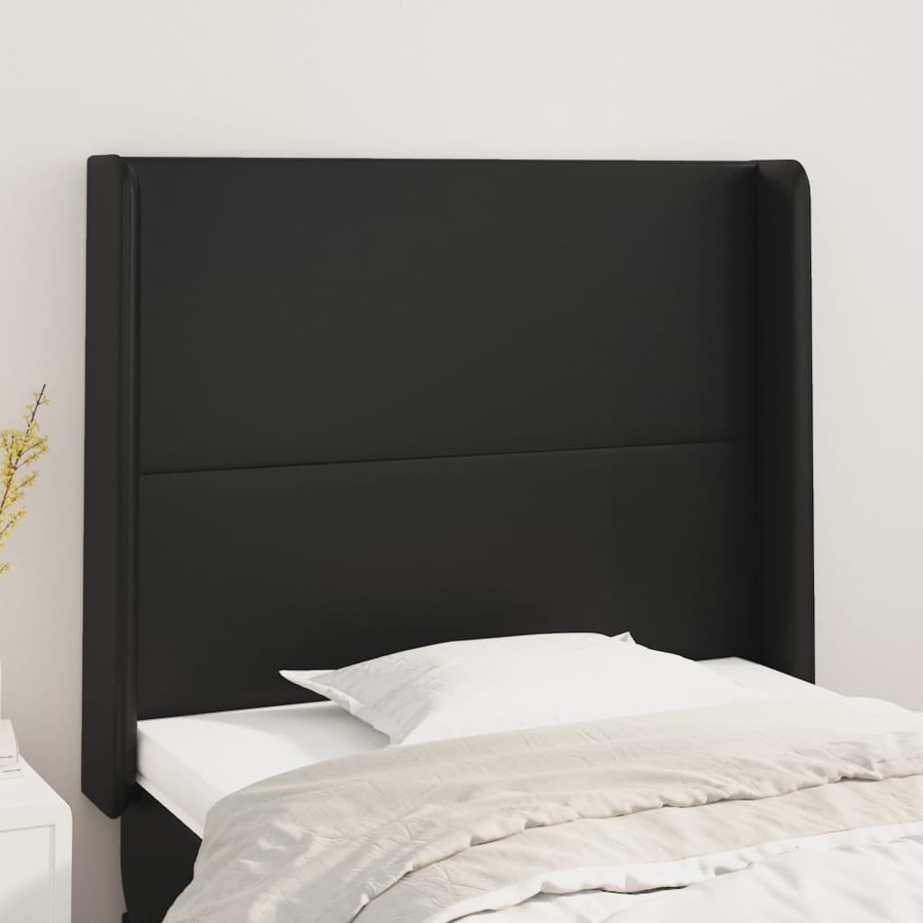 sengegavl med kanter 103x16x118/128 cm kunstlæder sort