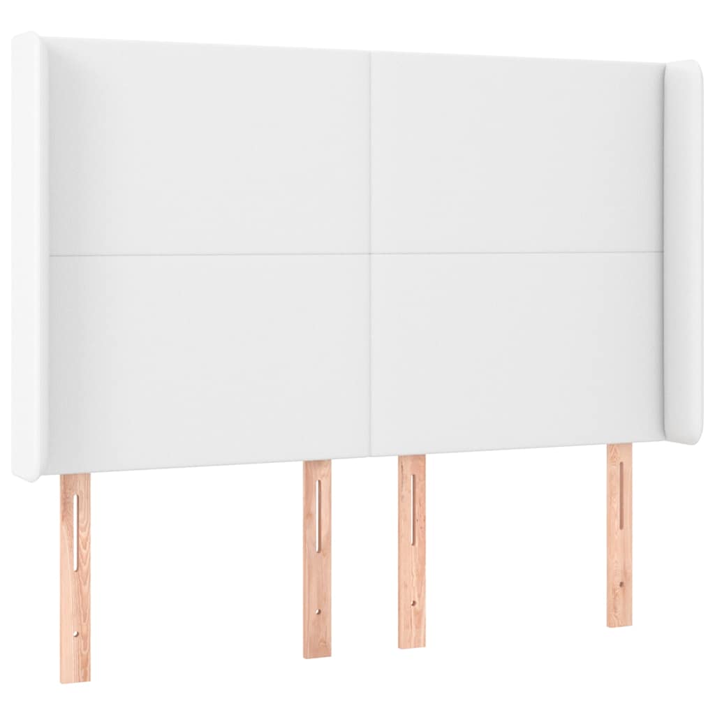 sengegavl med kanter 147x16x118/128 cm kunstlæder hvid