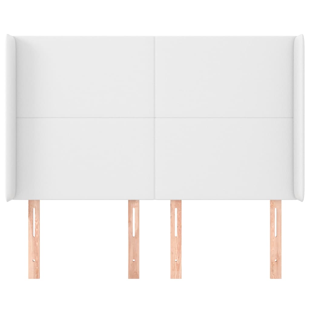 sengegavl med kanter 147x16x118/128 cm kunstlæder hvid