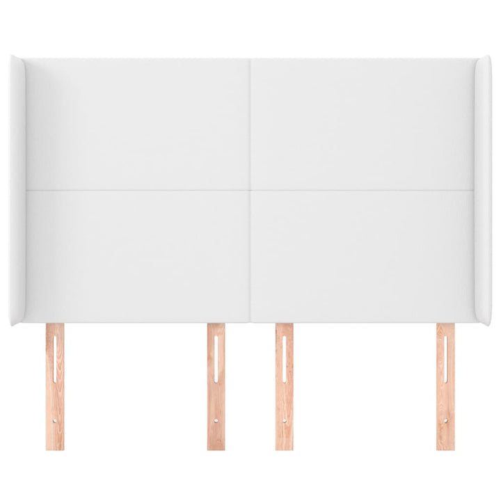 sengegavl med kanter 147x16x118/128 cm kunstlæder hvid
