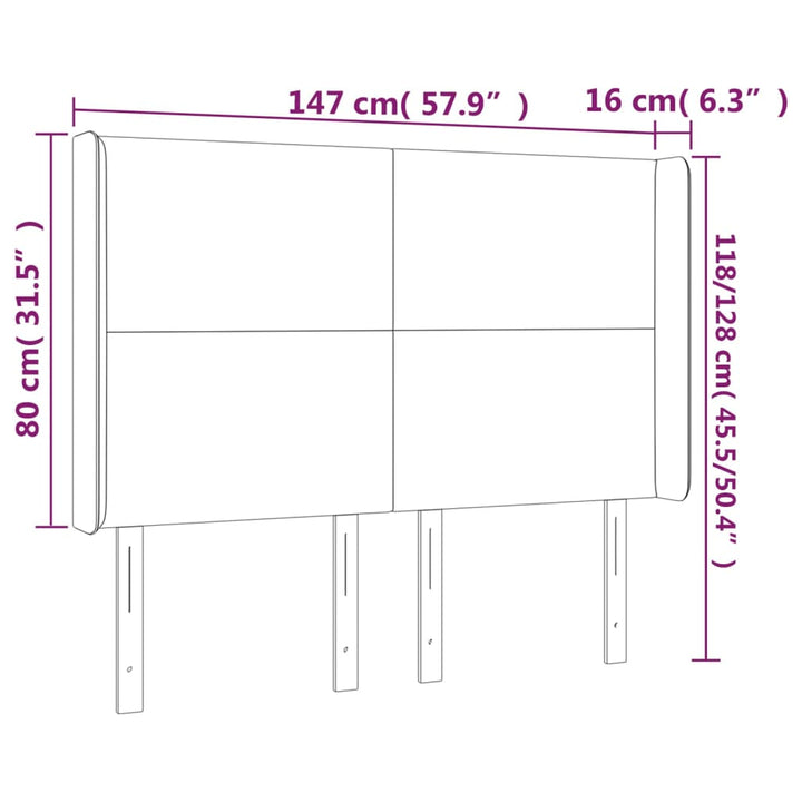 sengegavl med kanter 147x16x118/128 cm kunstlæder hvid