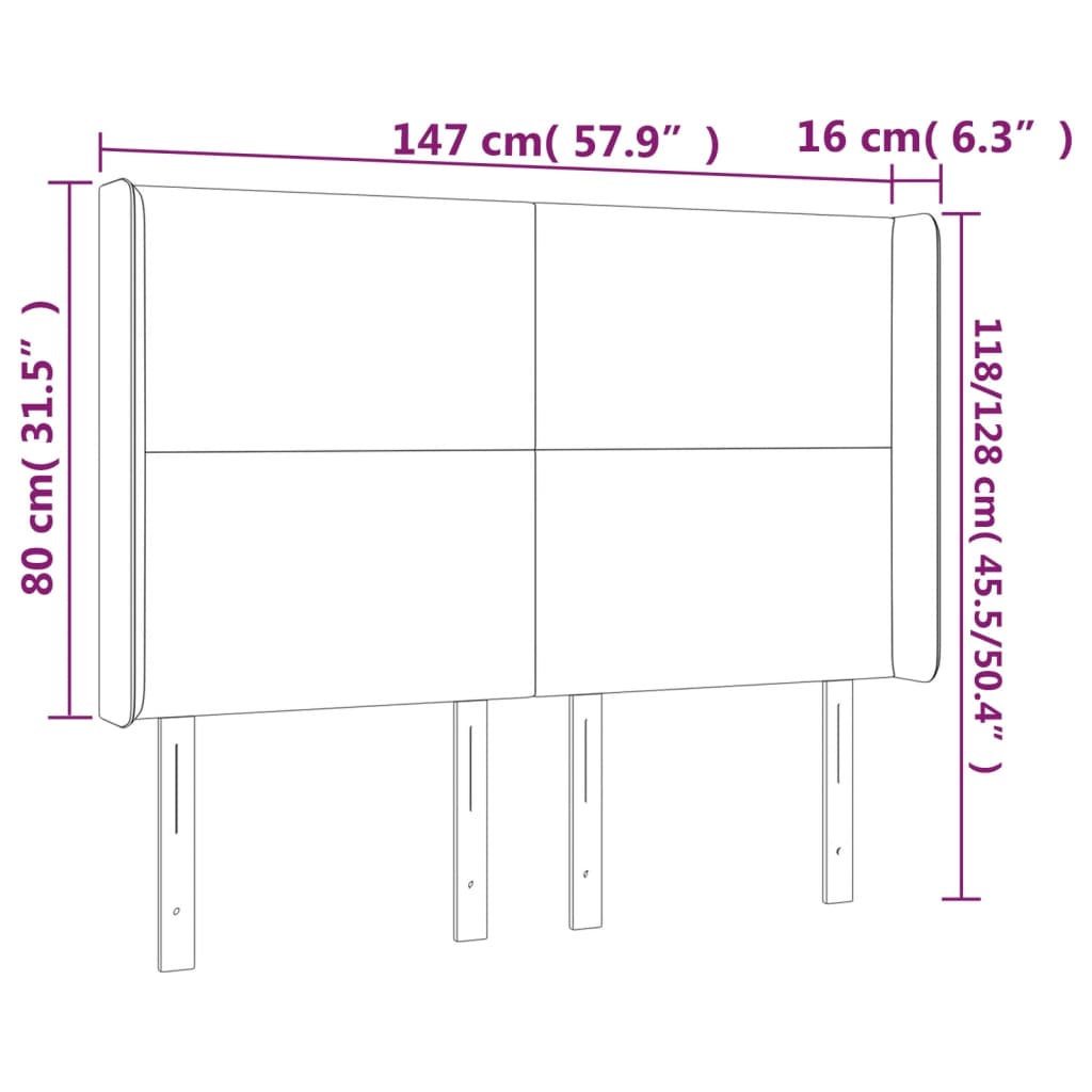 sengegavl med kanter 147x16x118/128 cm kunstlæder cremefarvet