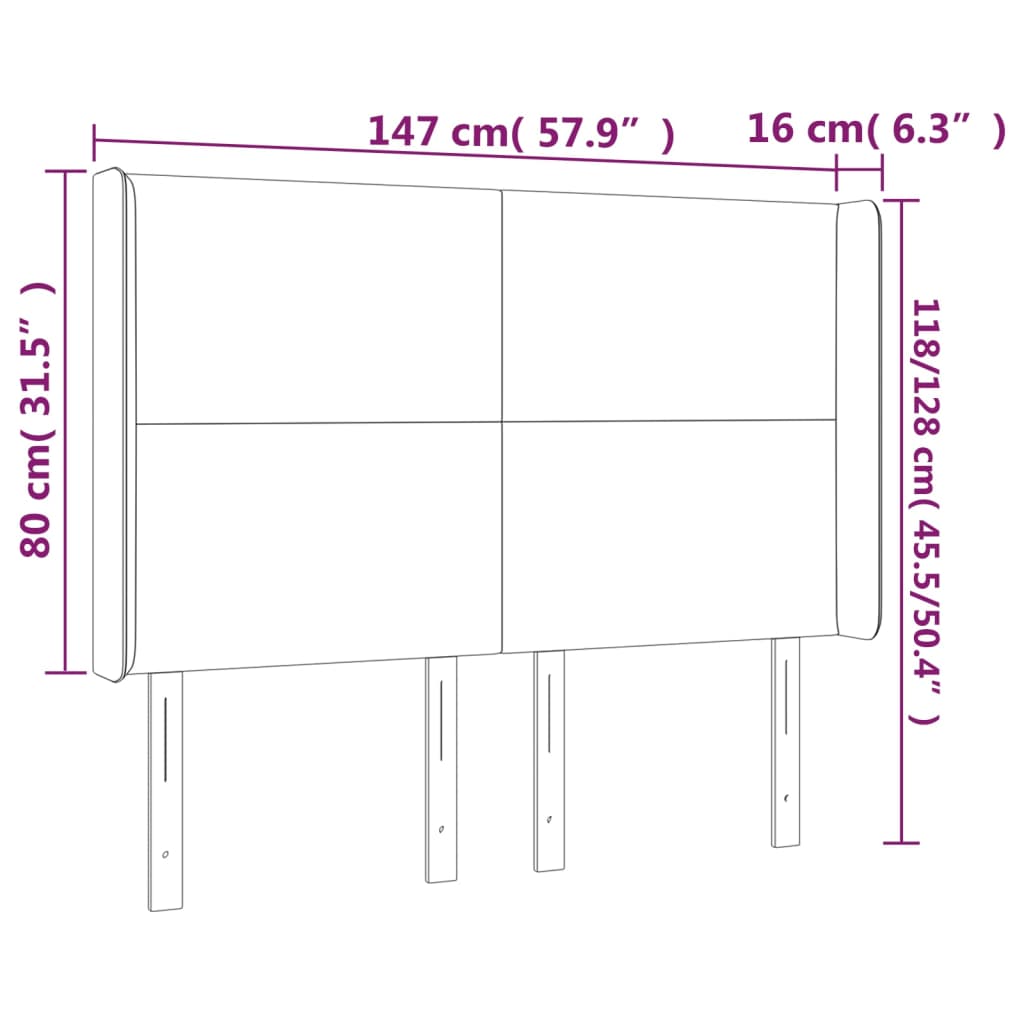sengegavl med kanter 147x16x118/128 cm kunstlæder grå