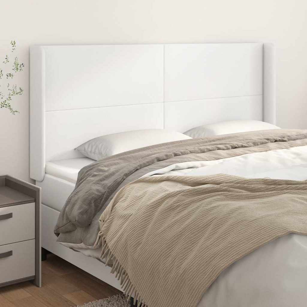 sengegavl med kanter 183x16x118/128 cm kunstlæder hvid