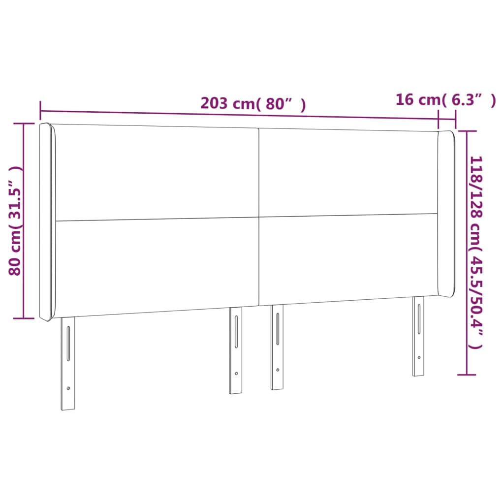 sengegavl med kanter 203x16x118/128 cm kunstlæder cremefarvet