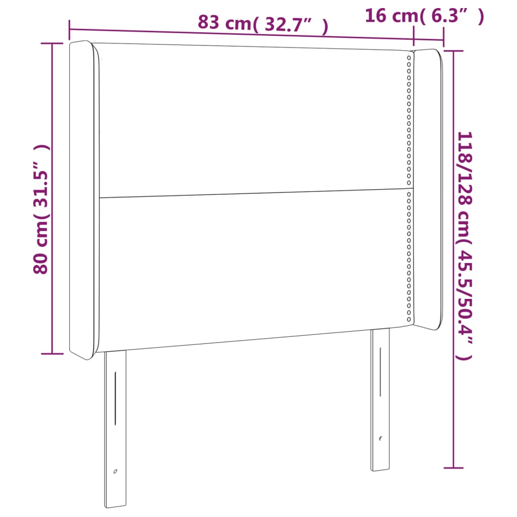 sengegavl med kanter 83x16x118/128 cm stof sort