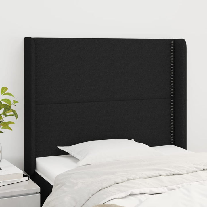sengegavl med kanter 83x16x118/128 cm stof sort