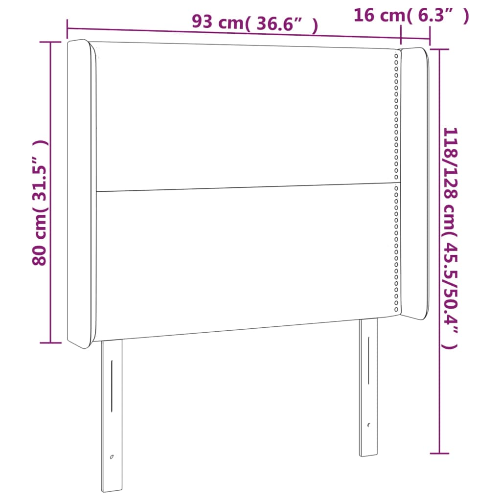 sengegavl med kanter 93x16x118/128 cm stof gråbrun