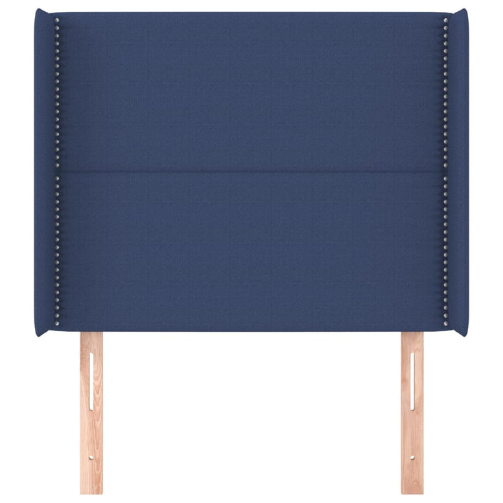 sengegavl med kanter 93x16x118/128 cm stof blå