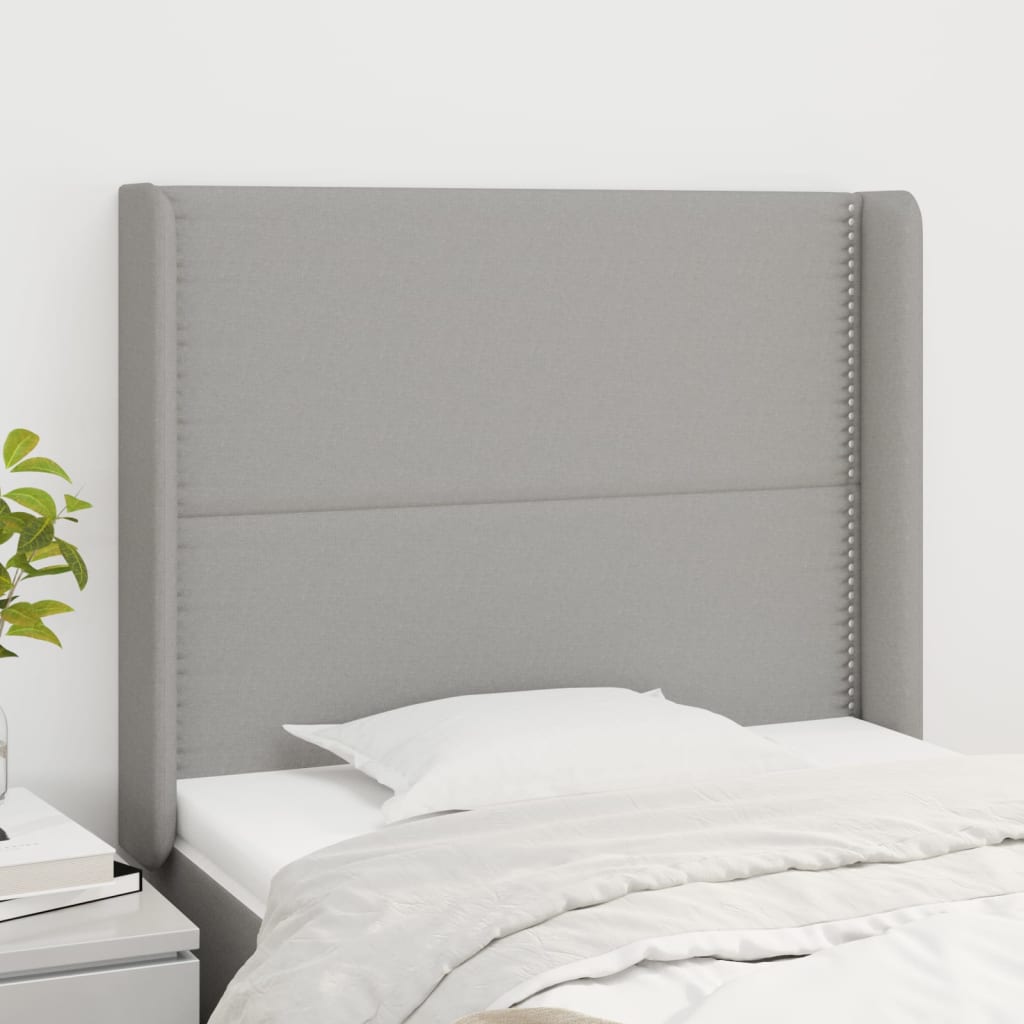 sengegavl med kanter 103x16x118/128 cm stof lysegrå