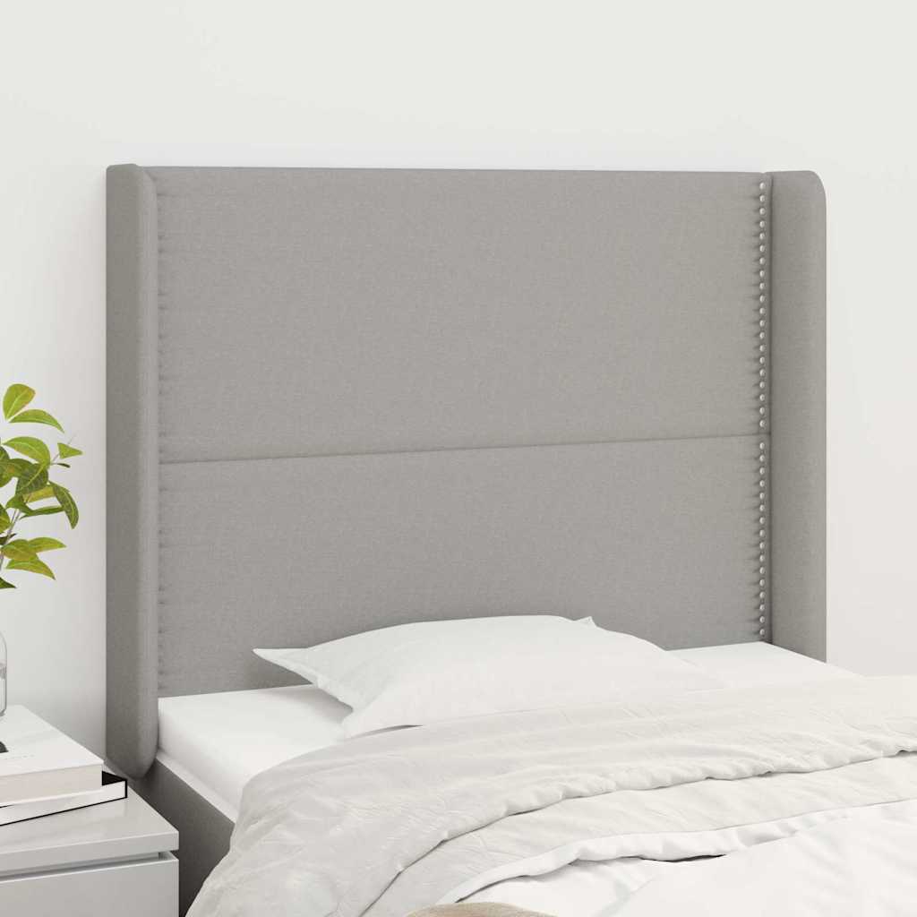 sengegavl med kanter 103x16x118/128 cm stof lysegrå