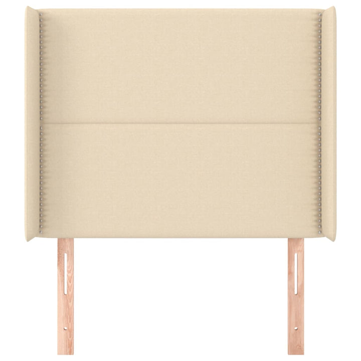 sengegavl med kanter 103x16x118/128 cm stof cremefarvet