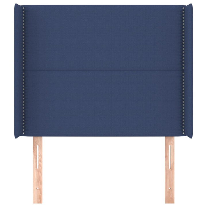 sengegavl med kanter 103x16x118/128 cm stof blå