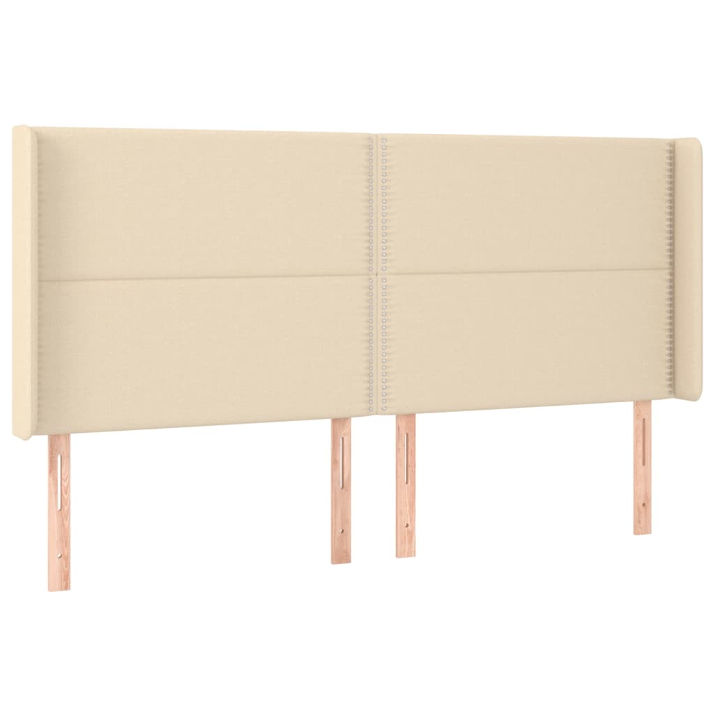 sengegavl med kanter 183x16x118/128 cm stof cremefarvet