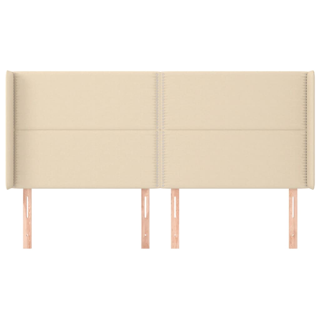sengegavl med kanter 183x16x118/128 cm stof cremefarvet