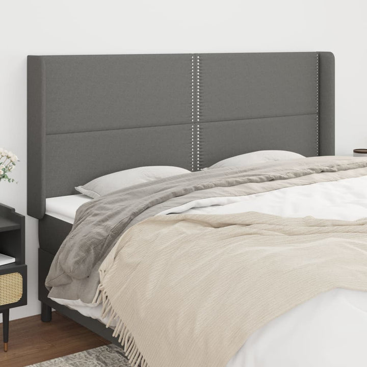 sengegavl med kanter 203x16x118/128 cm stof mørkegrå