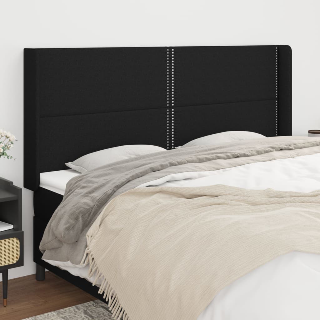 sengegavl med kanter 203x16x118/128 cm stof sort